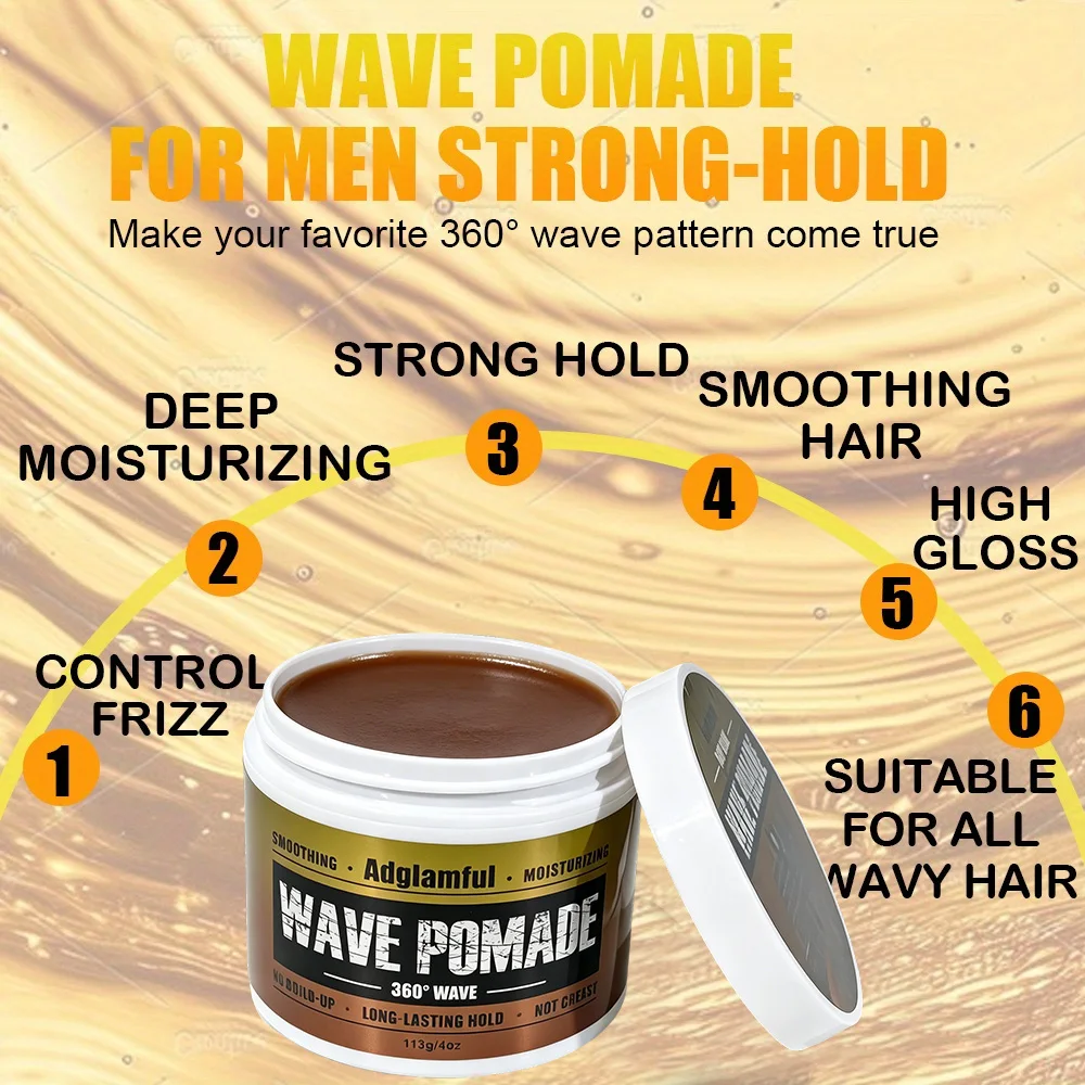 Men's Wave Hair Oil Powerful Styling and Smoothing for Frizzy Hair, Deep Moisturizing and Shine for Hair Strands, 360-Degree Wave Styling Cream Suitable for All Types of Wavy Hair