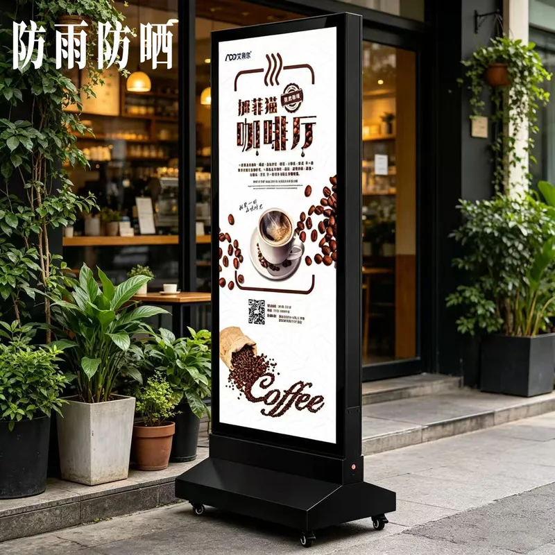 Outdoor Waterproof LED Magnetic Light Box, Standing Mobile Double-Sided Illuminated Advertising Display Sign