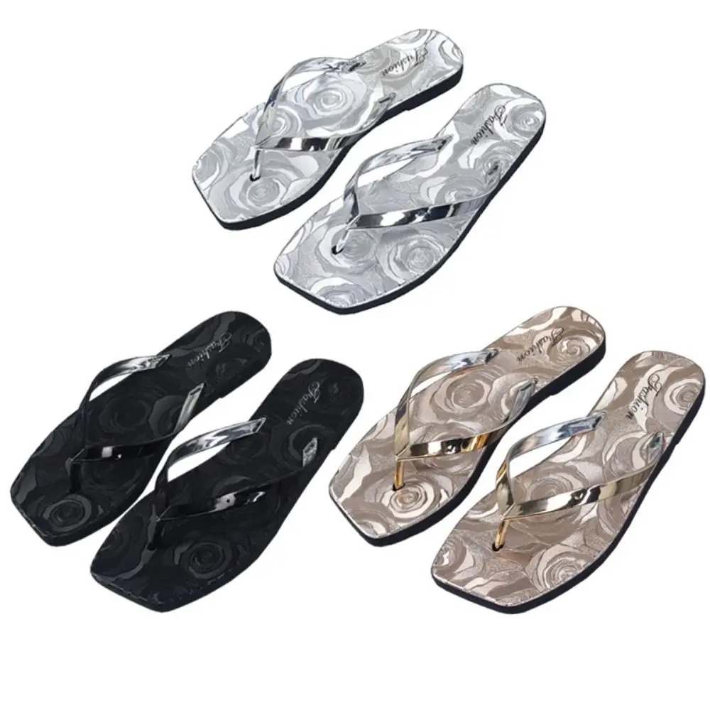Casual antislip glanzende bloemslippers PU-leer Zachte zool Strandslippers Zoete strandkleding Schoenen Zomerdia's Sandalen Dames