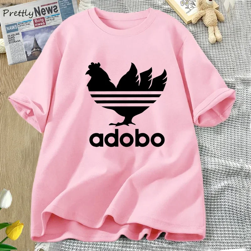 Camiseta divertida de pollo Adobo para mujer, Camiseta de algodón de manga corta con estampado de Adobo de filigrana, ropa de calle Harajuku