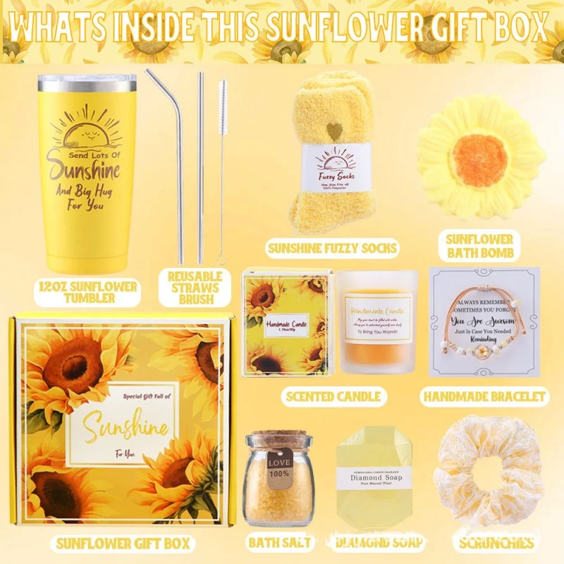 Sunflower Theme Gift Set 20oz Car Cup Candle Socks Birthday Mother’s Day Creative Gift