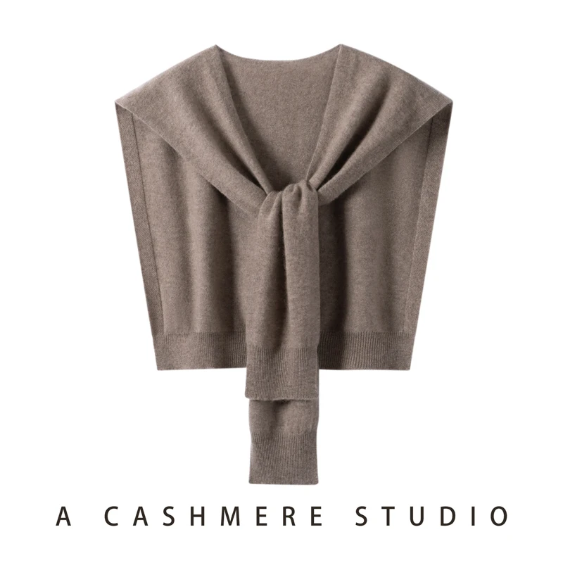 Women's cashmere knitted shawl light spring and autumn winter solid color fake collar scarf luxurious style warm shawl