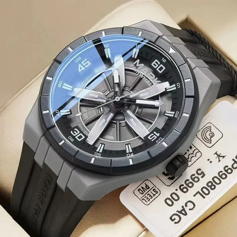 

Mark Fairwhale новые модные кварцевые часы с вращающимся пропеллером и циферблатом для мужчин, силиконовый ремешок, светящиеся водонепроницаемые спортивные мужские часы