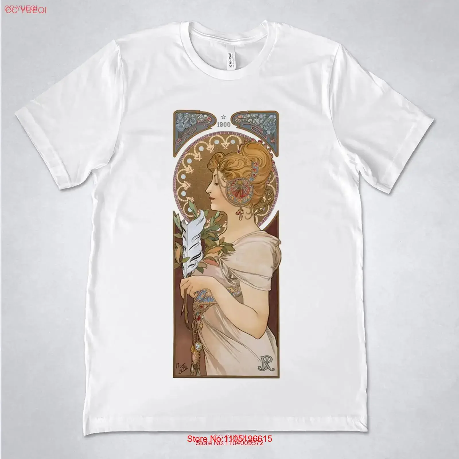 Alphonse Mucha T Shirt La Plume Feather Art Nouveau prinT gift Vintage graphic vintage Washed Casual homme fashion Soft