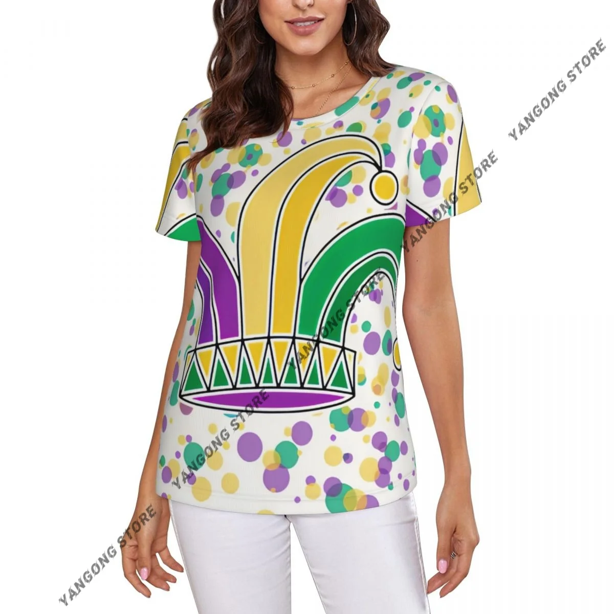 

Женская повседневная футболка с коротким рукавом, карнавальный плакат Марди Гра, одежда, женские футболки с круглым вырезом