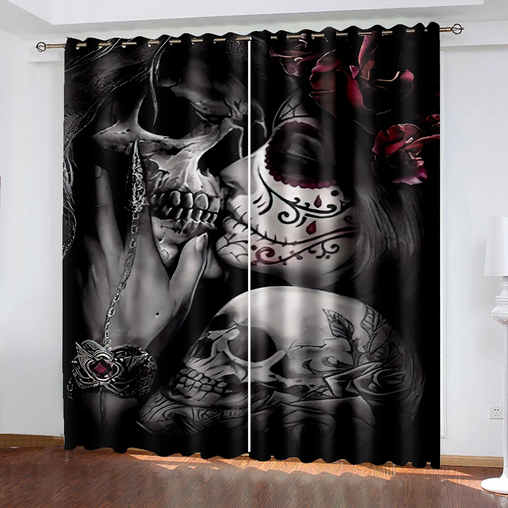 Elegant Skull Window Curtain for Living Room and Bedroom, Thermal Insulation Shading, Sexy, Couple, Kitchen