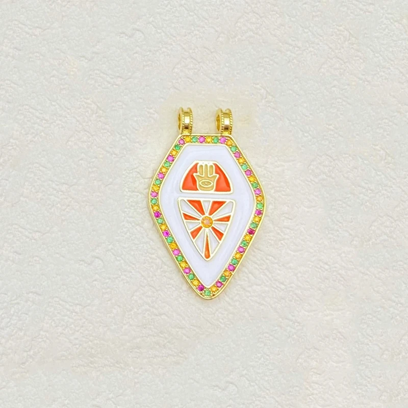 1 Piece Diamond Tarot Enamel Double Ear Pendant for Diy Necklace Jewelry Making Brass Plated Vintage Literary Luxury Accessories