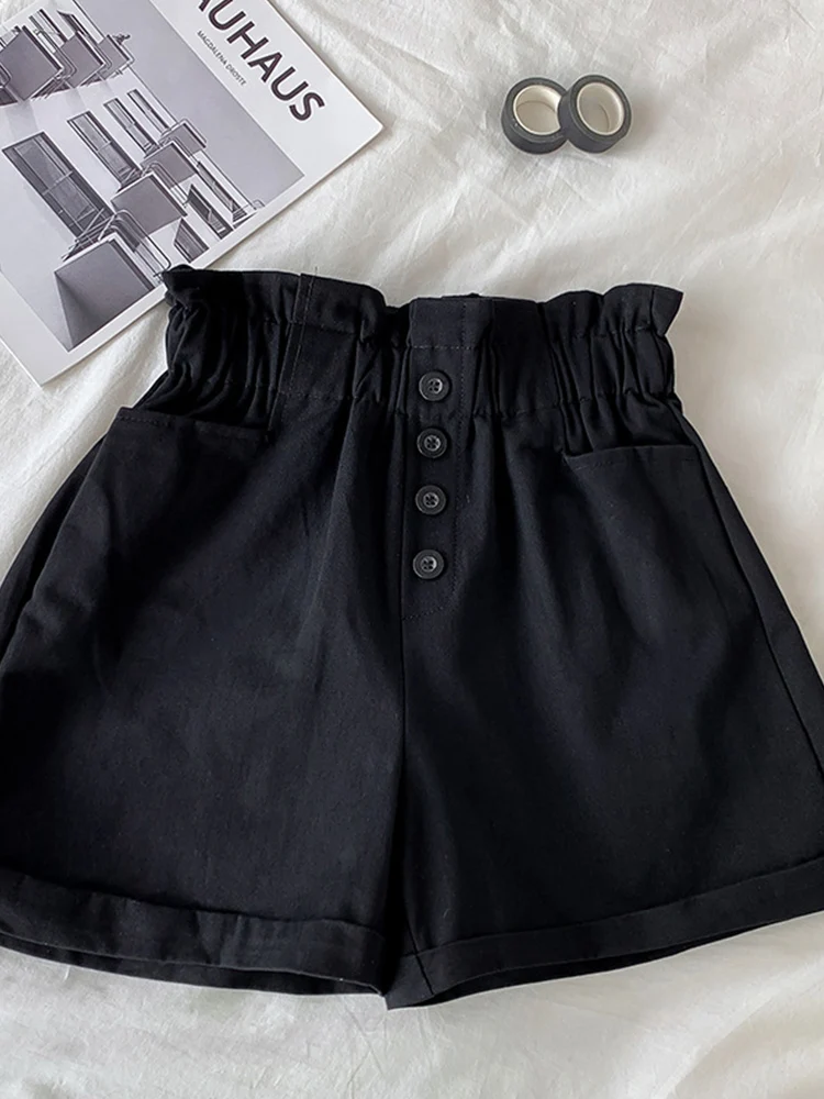 2023 Summer Elegant High Waist Shorts Women Casual Solid Wide Leg Loose Cotton Short Pants With Belt Korean Sweet Girls