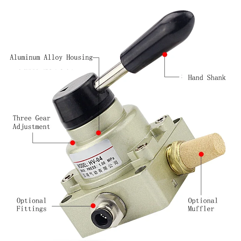 HV-02 HV-03 HV-04 HV200-02 HV300-03 HV400-04 3 Position 4 Way Pneumatic Hand Control Rotary Valve Manual Operated Air Switch