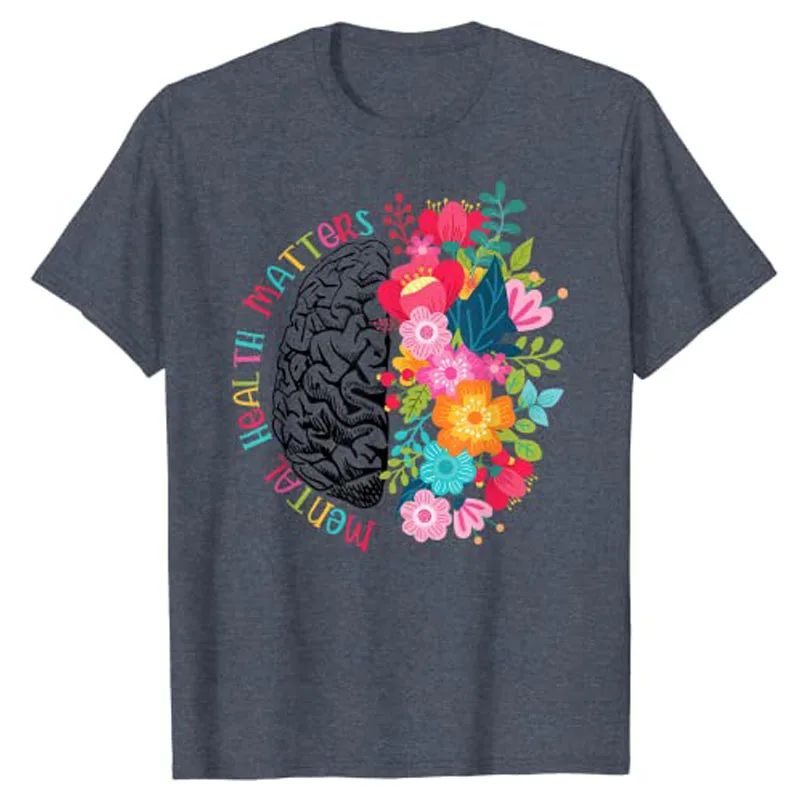 Mental Health Matters Gift Human Brain Illness Awareness T-Shirt Gifts Aesthetic Womens Clothing Floral Print Sayings Tee Tops