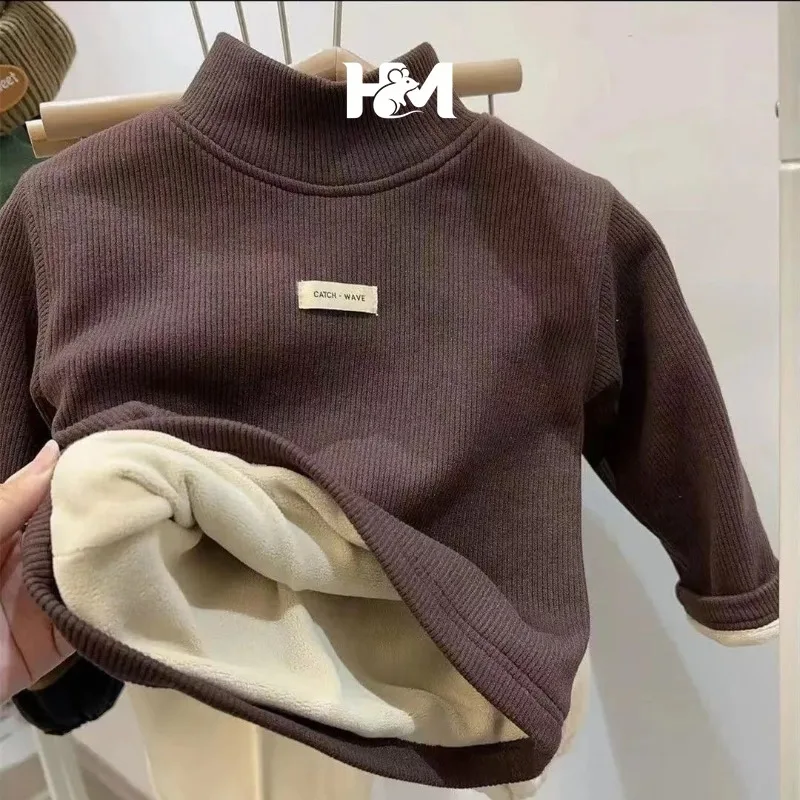 Children's Autumn Winter Half High Neck Pullover Long Sleeve Bottom Shirt Kids Baby Boys Girls Clothing Tops