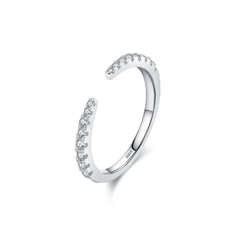 Apexelle Brand Fashion Jewelry 925 Sterling Silver Rings Open Size Sparkling Zircon Ring Classic Wedding Band Fine Jewelry