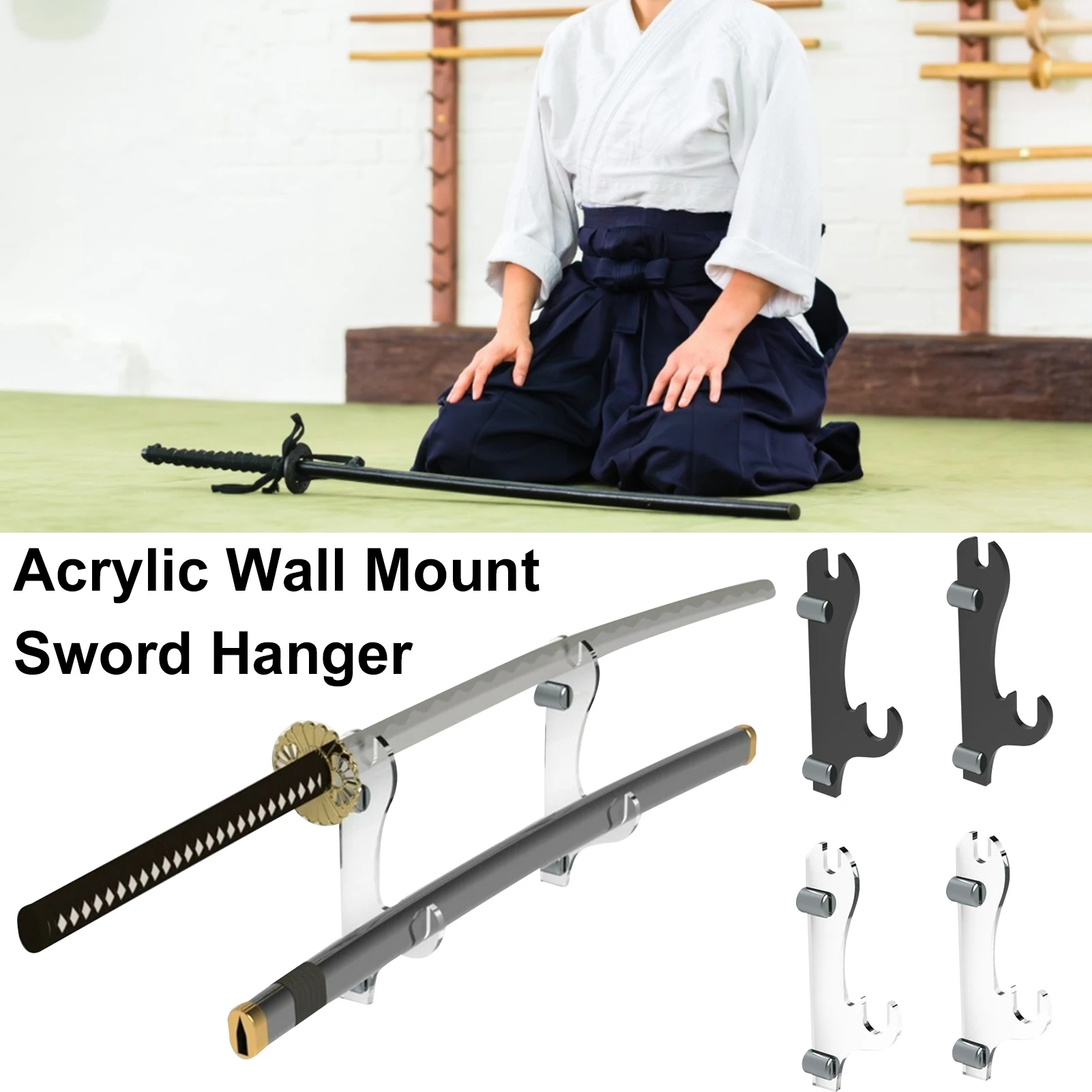 Sword Hook Wall Mount Sword Samurai Hanger Display Holder Adjustable for KatanaWakizashi Sword WeaponGun Rack