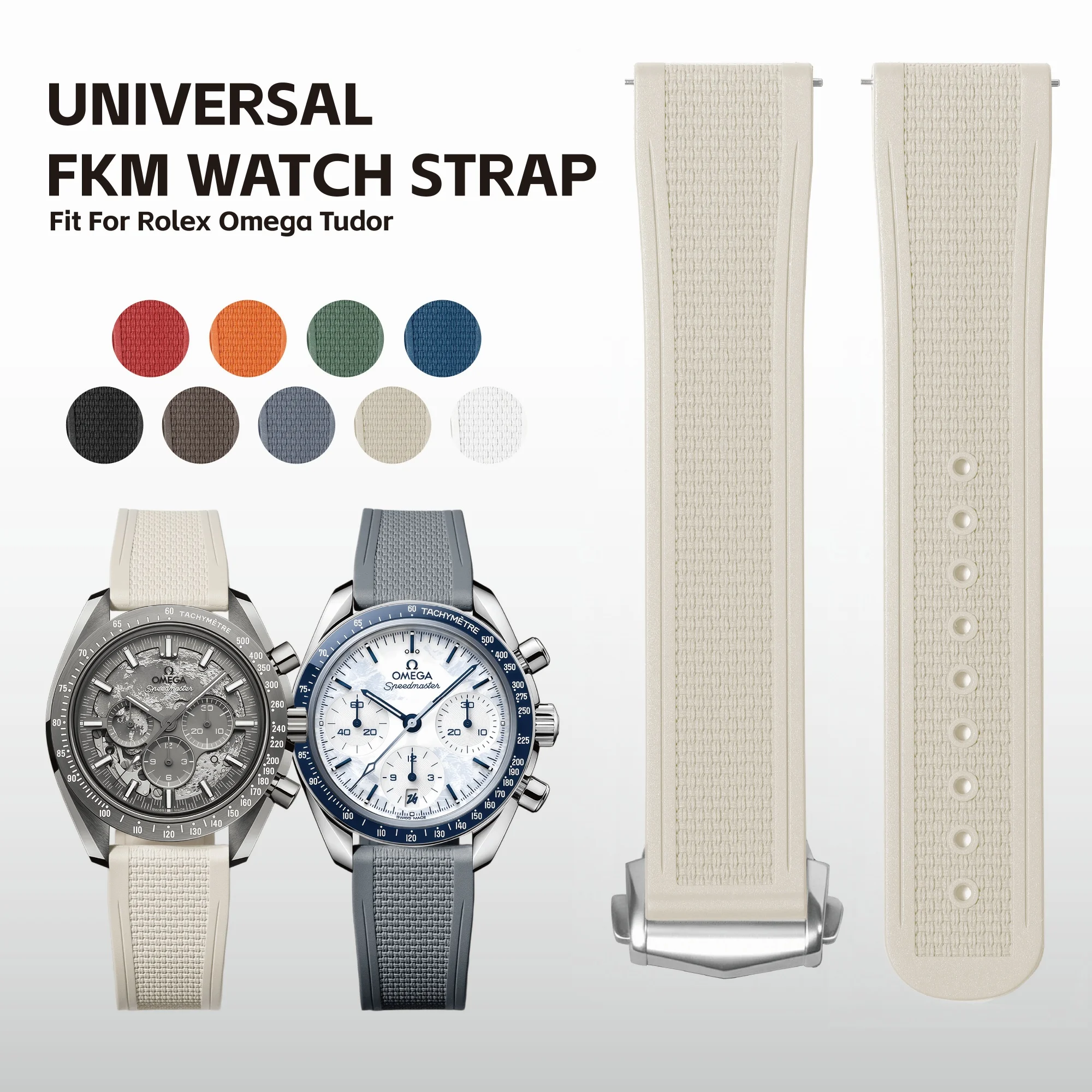 FKM Rubber Watch Strap with Deployant Clasp Universal Quick Release Replacement Strap for Men Women Dustproof Sweat-proof