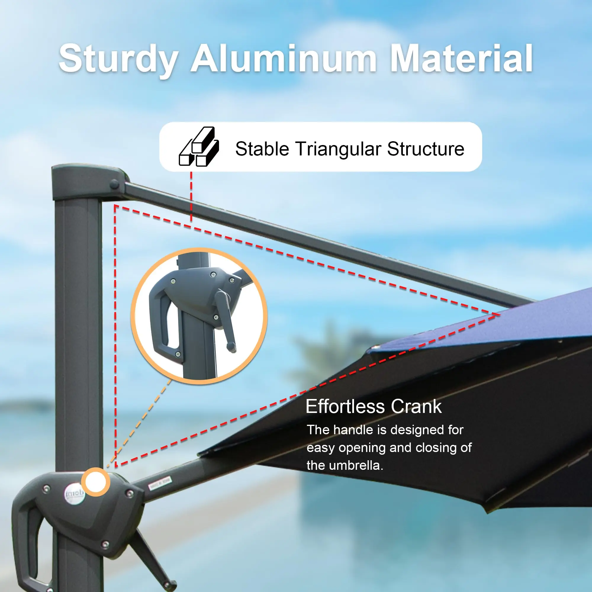 مظلة فناء حديثة من الألومنيوم تدور 360 درجة مقاومة للرياح مظلة ناتئ خارجية لفندق حديقة حمام السباحة