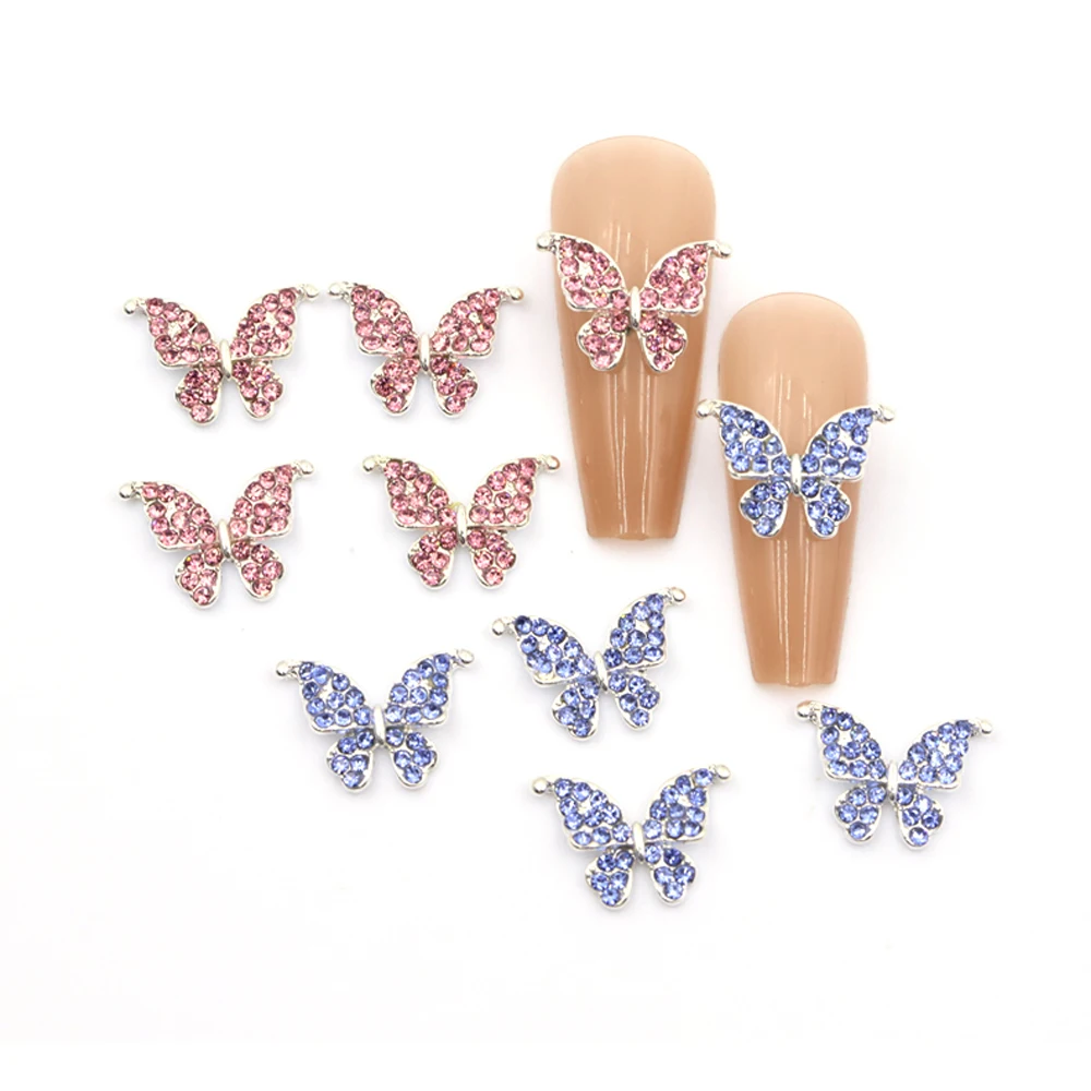 5Pcs Multi-Designs Butterfly Nail Art Jewelry Charms 3D Diamond Crystal Rhinestones Butterfly Shaped Alloy Nail Accessories