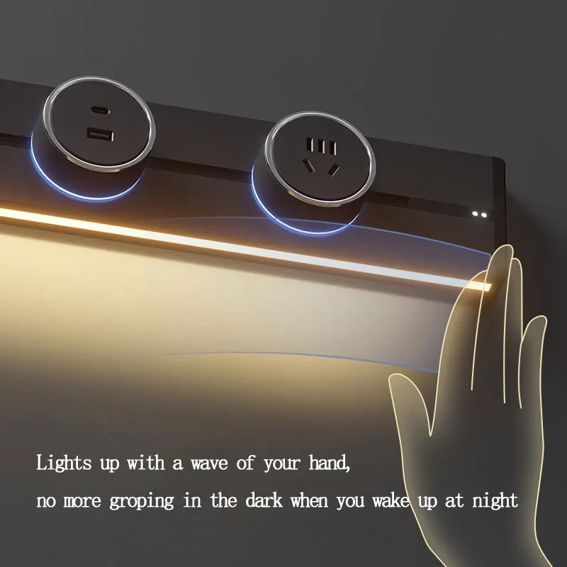 EU US Universal Home Room Movable Power Rail Sliding Track Socket With LED Human Body Induction Light Desktop Mobile Socket