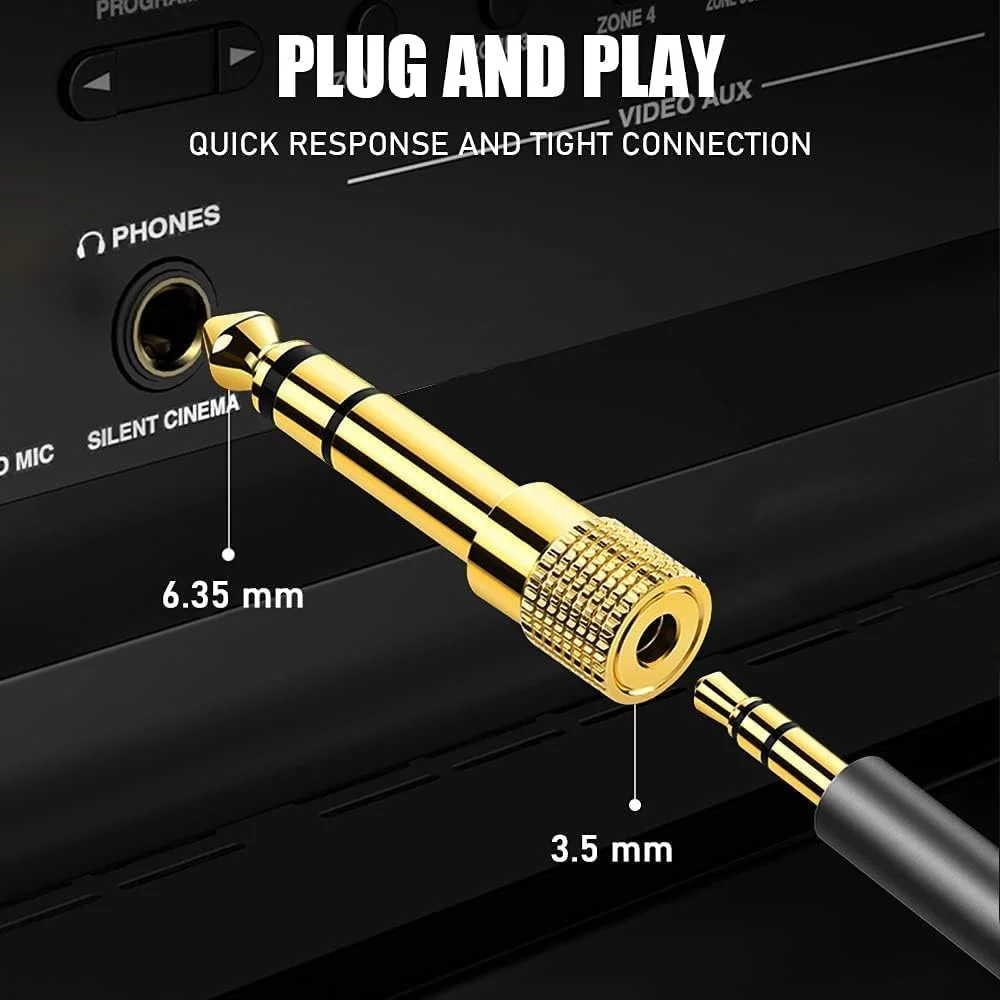 4/8/12/50Pcs Stereo Audio Adapter Plug Gold-Plated Pure Copper 6.35mm (1/4 inch) Male to 3.5mm (1/8 inch) Female Headphone Jack