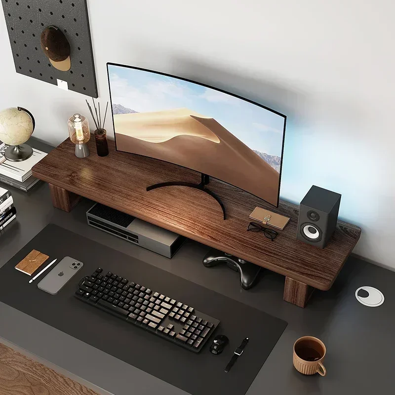 Walnut Color Computer Monitor Mounting Rack Office Desktop Wood Organization Racks Laptop Screen Holder Protecting The Spine