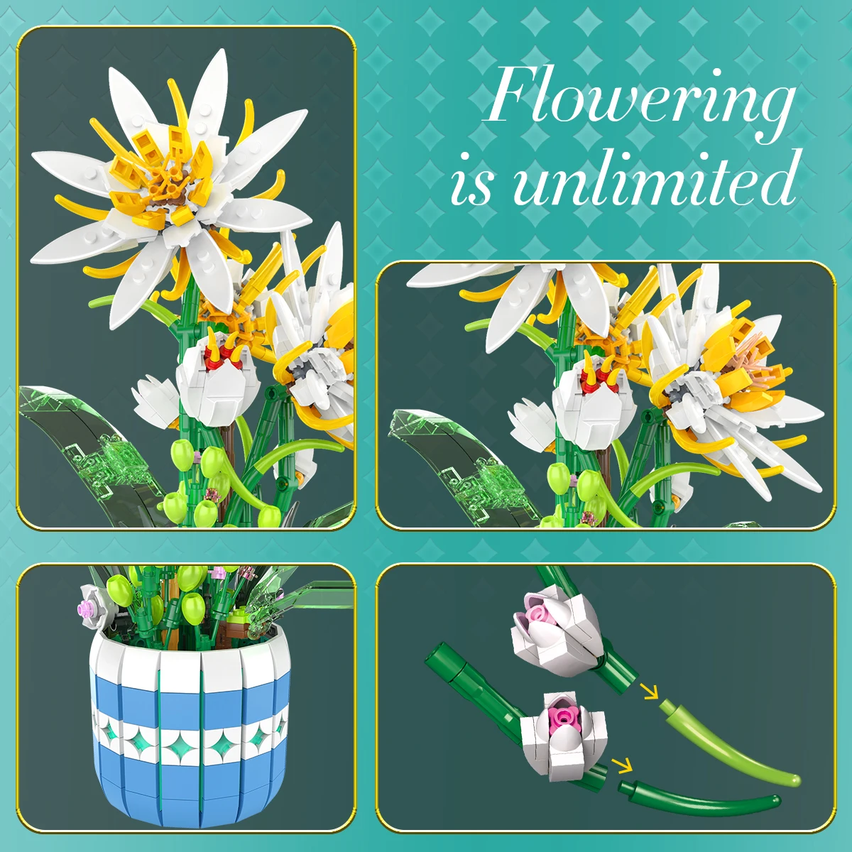 

Игрушки из строительных блоков с цветками эфиyllum, горшечные растения с вазами, наборы игрушек из строительных блоков, идеальные подарки для украшения дома