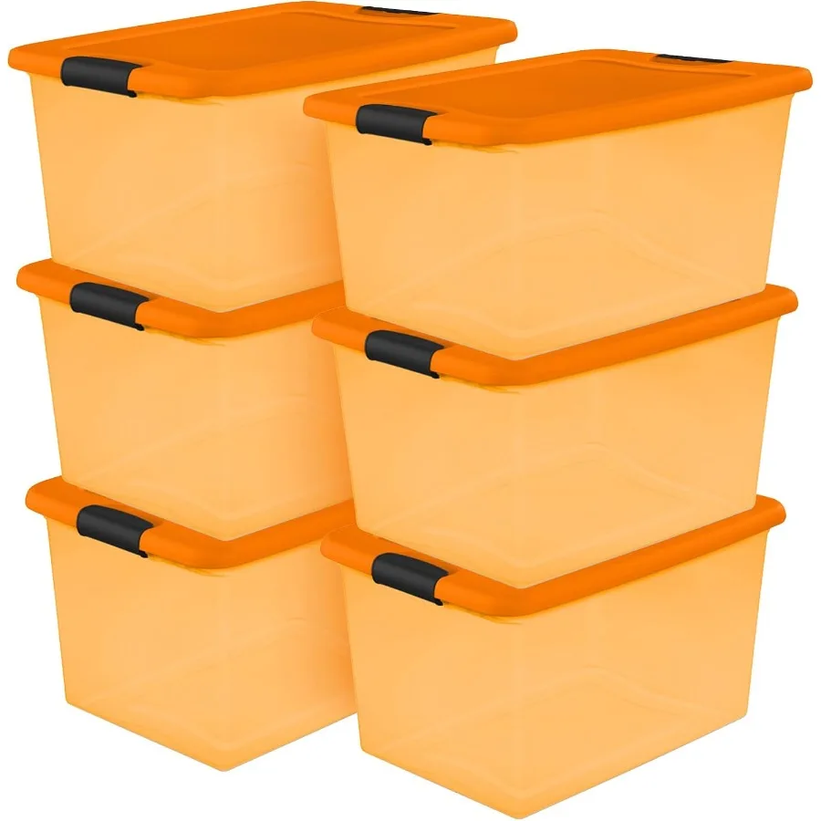Latching Storage Box, Stackable Bin, 64 Quart, 6-Pack