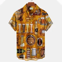 Men Short Sleeve Hawaiian Shirts 3D Print Beer Wine Graphic Beach Shirts Summer Casual Short Sleeve Button Down Tee Shirt Tops