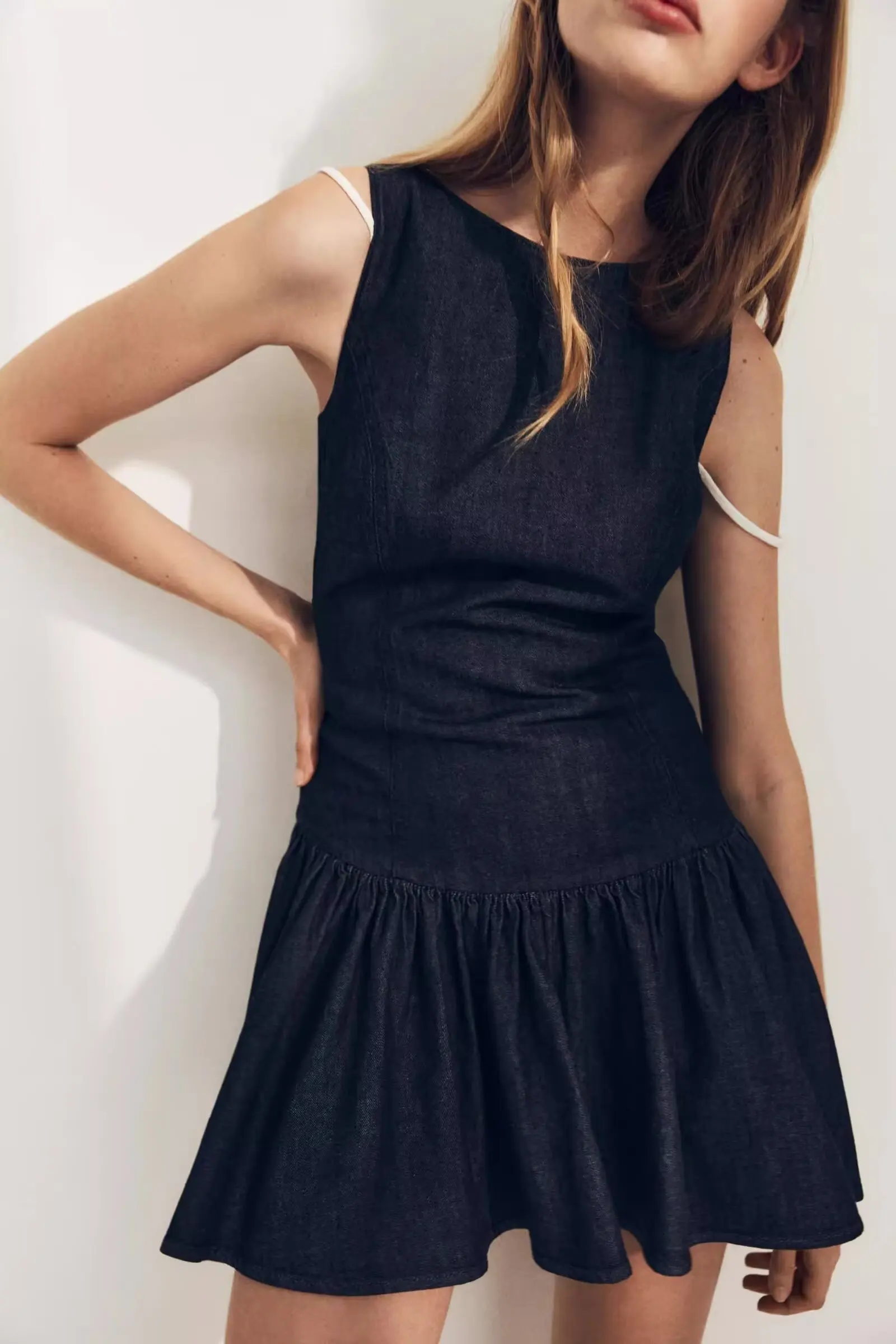 Primavera nova faion ort denim efeito dr em camadas decoração roupas femininas cintura alta gored saia spele redonda ne