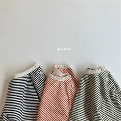 Fashion Striped Baby T-Shirts 2024 Autumn Children's Long Sleeved T-shirt Cotton Boys Girls Top Outfit For 0-24Months