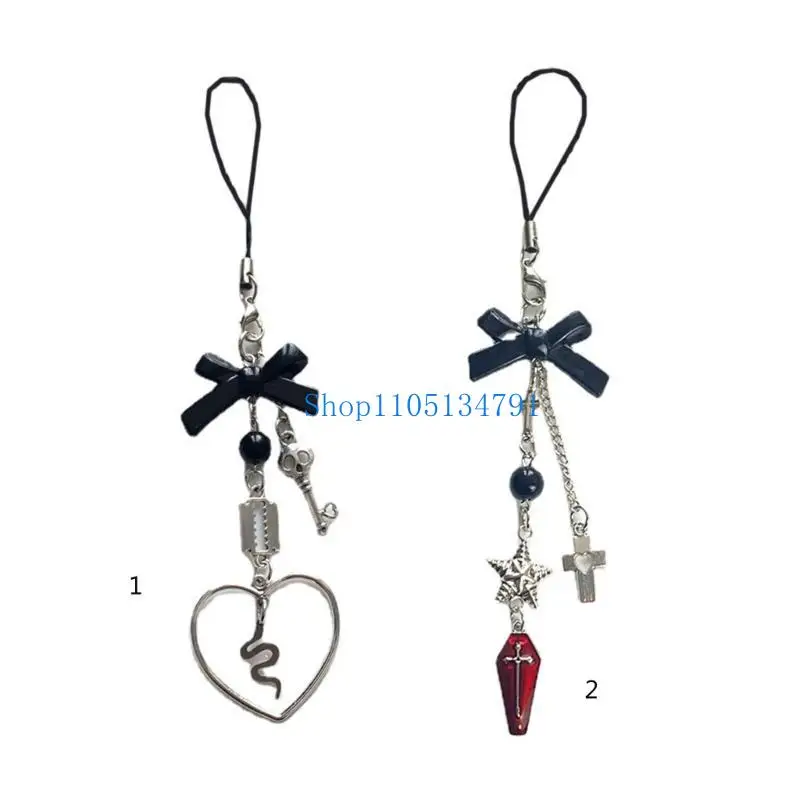 98km Cross-Bow Skull Chain Phone Charm Anti-lost Y2K Cellphone Strap Hanging-Cord