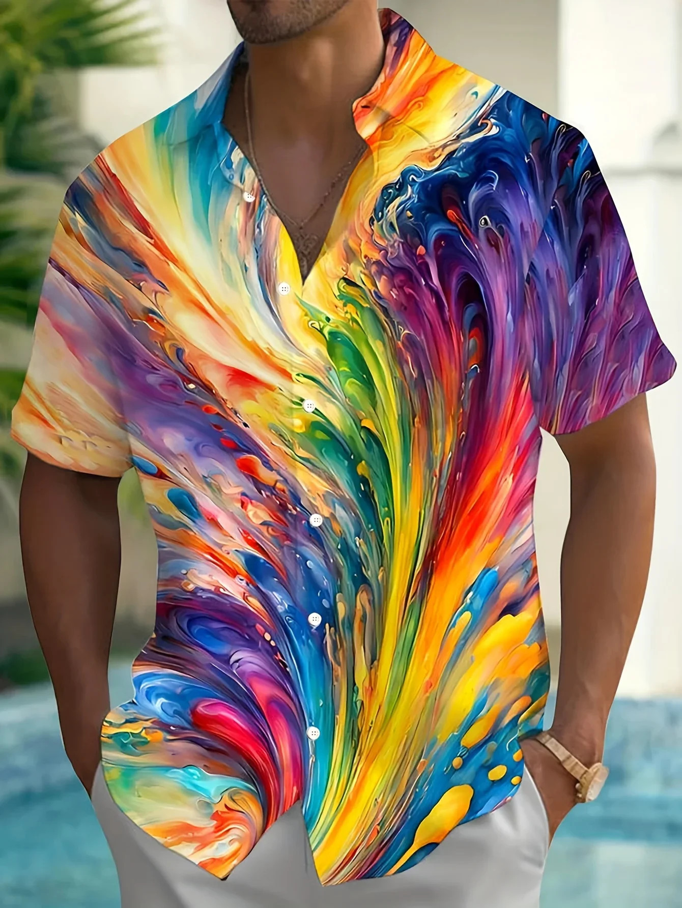 Men's Fashion Casual Beach Shirt Summer Man Short Sleeve Hawaiian Style Tropical Print Lightweight Holiday Party Tops