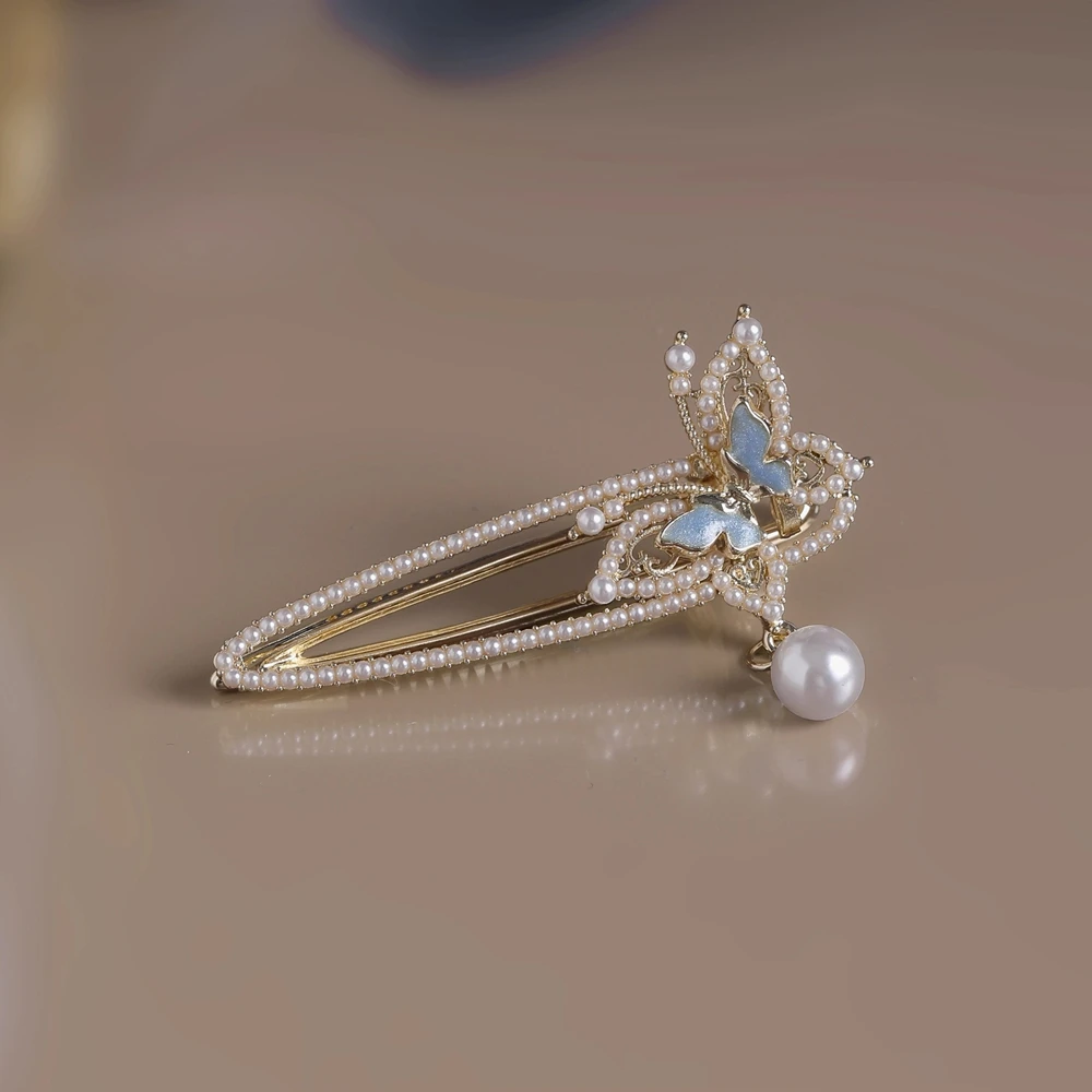 Fashion Pearl Rhinestones Butterfly Side Bangs Hair Accessories Women Girls Hairpins Exquisite Hair Clips