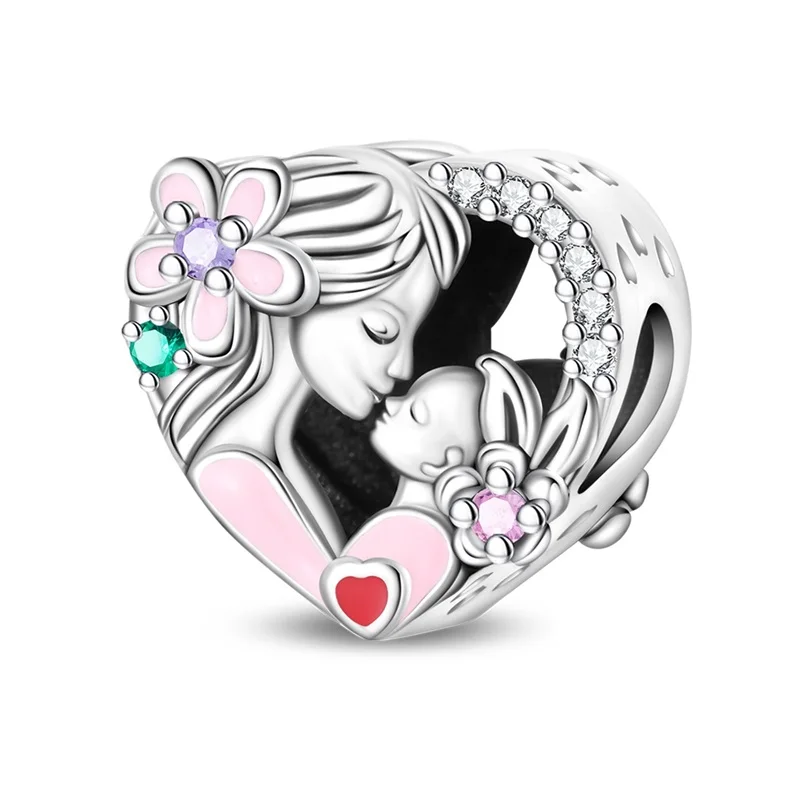 

925 Sterling Silver Parent Child Charms Beads For Women Fit Original Bracelet DIY Mother's Day Jewelry Gifts