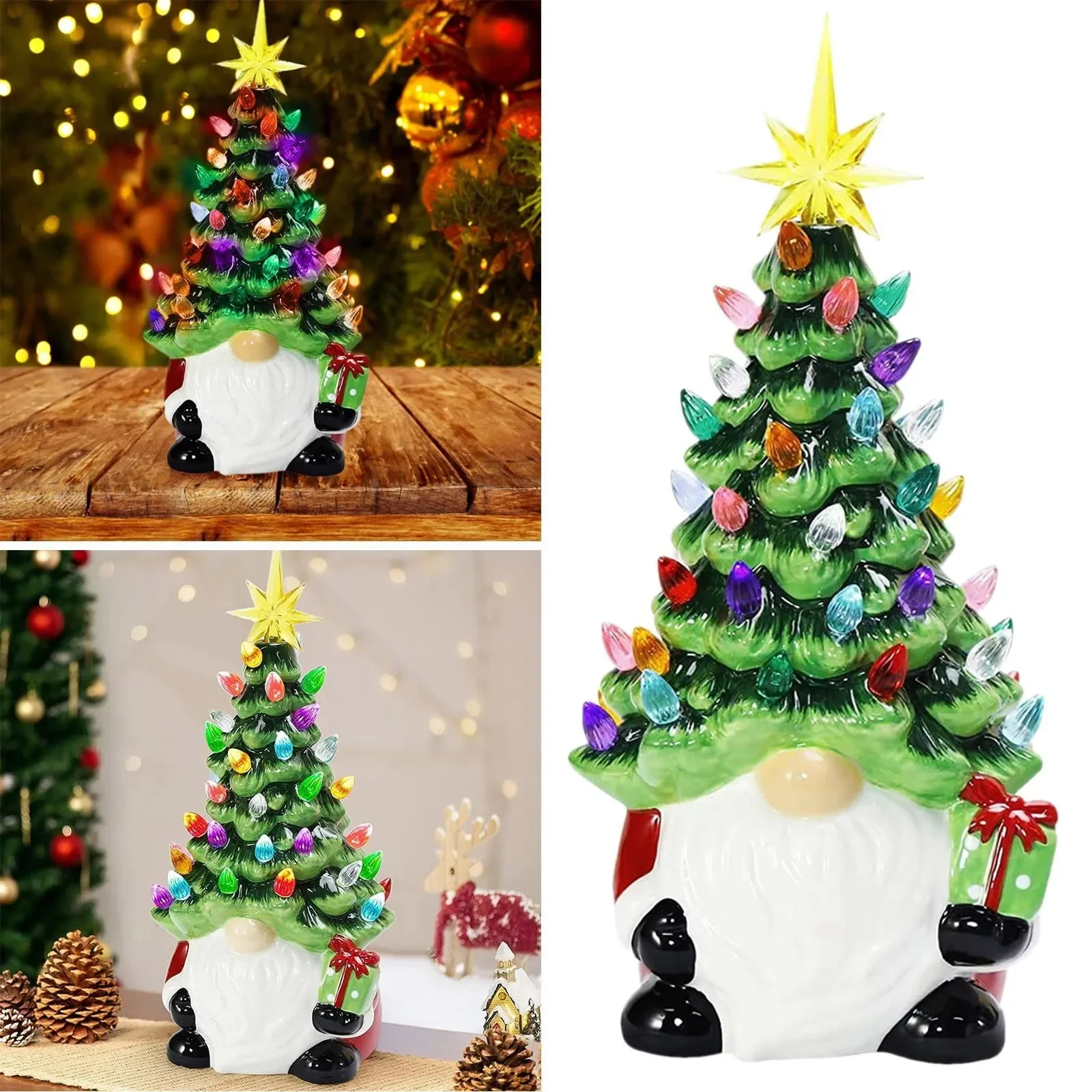 Christmas Gnome Lighted Tree Ornament Festive Tabletop Decoration Holiday Christmas Decor Accessory Indoor Home Party Favor