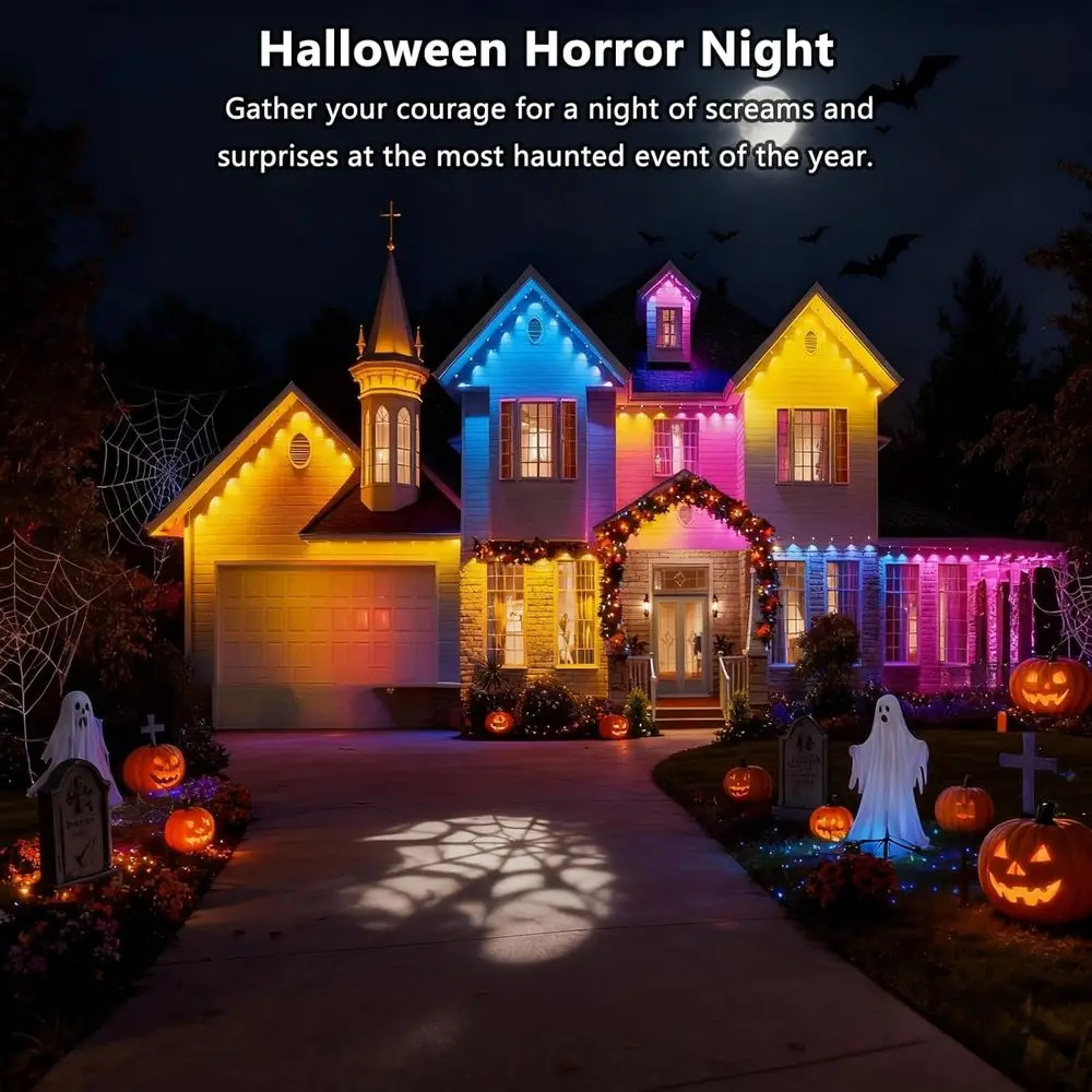 مصابيح RGBTW الخارجية الذكية، يمكن التحكم فيها بالذكاء الاصطناعي بقوة 200 قدم، مقاومة للعوامل الجوية للاستخدام الدائري العام، متوافقة مع Alexa وGoogle Assistant #3