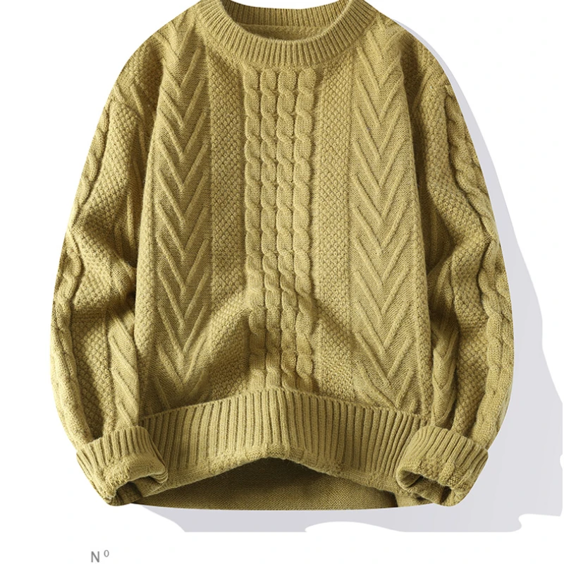 بلوفر عصري فضفاض ومريح عالي الجودة دافئ مناسب للرجال لخريف وشتاء الصوف السميك الدافئ للعضلات