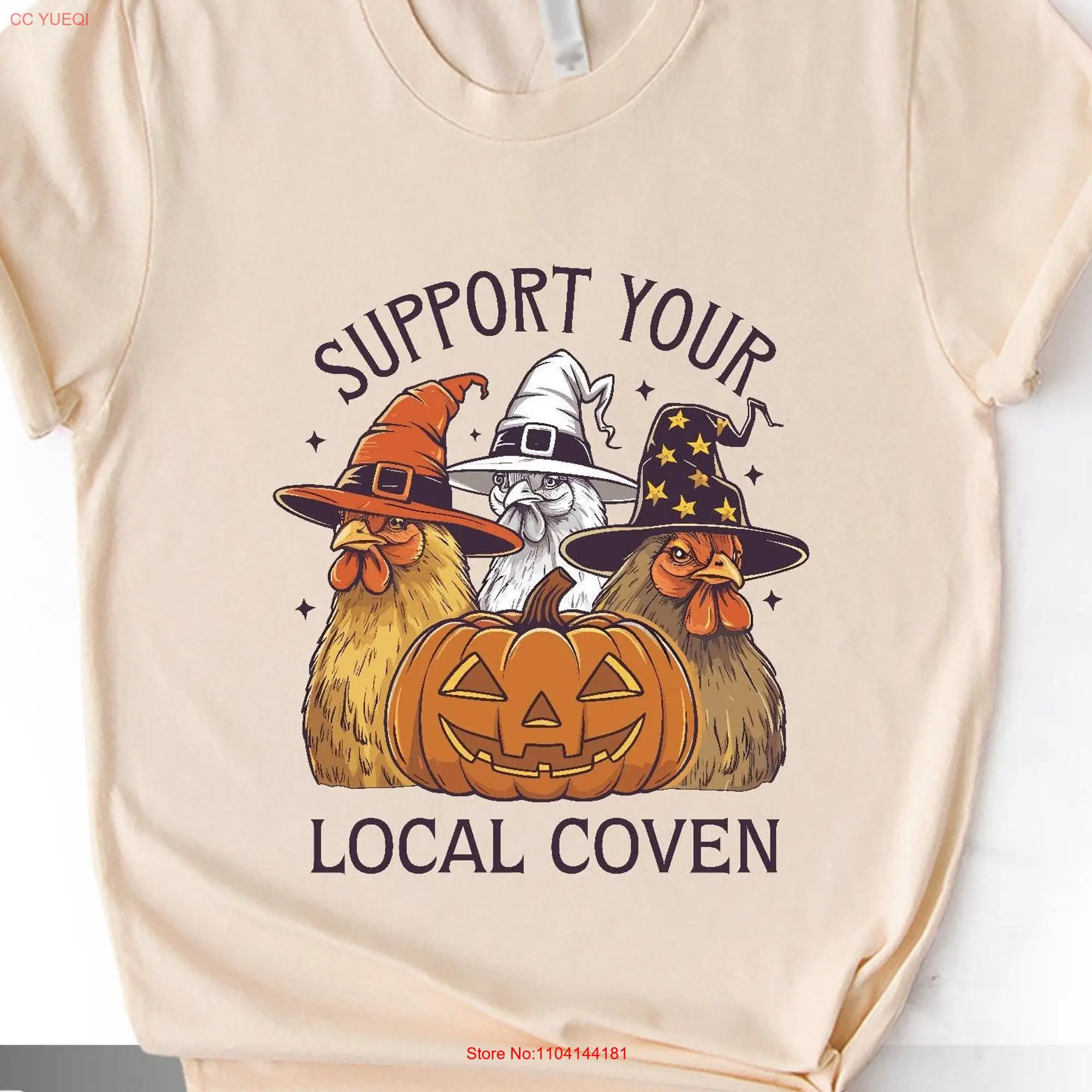 Halloween Support Your Local Coven T Shirt Funny Trick or Treat Chicken Sarcastic  long or short sleeves