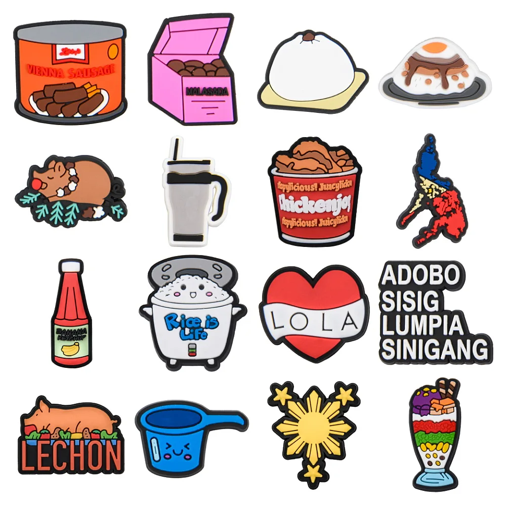 만화 라이스 이즈 라이프 클로그 신발 참 PVC 쿠커 신발 장식, 여성 남성 클로그 장식, 파티 선물 