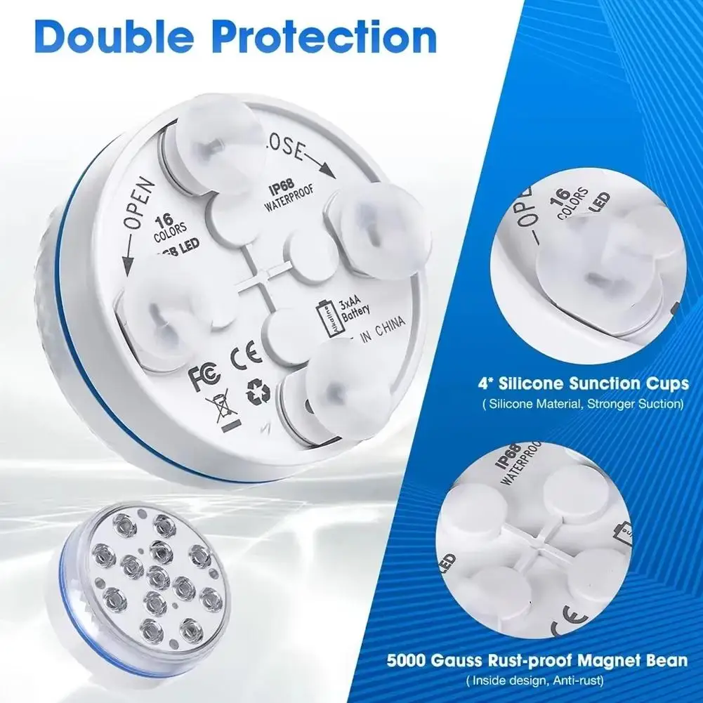 Updated Submersible 13LED Underwater Light with Remote Control Underwater Pool Light IP68 Bright Lamp RGB for Pond/Pool/Aquarium