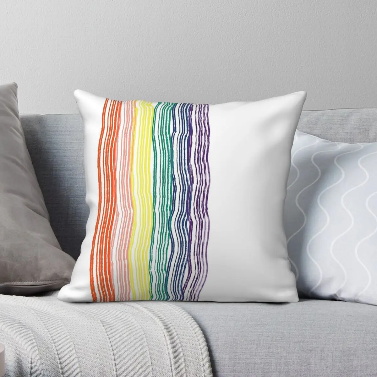 Vibrant Paintbrush Effect Rainbow Square Pillowcase Polyester Linen Velvet Creative Zip Decor Car Cushion Cover 45x45