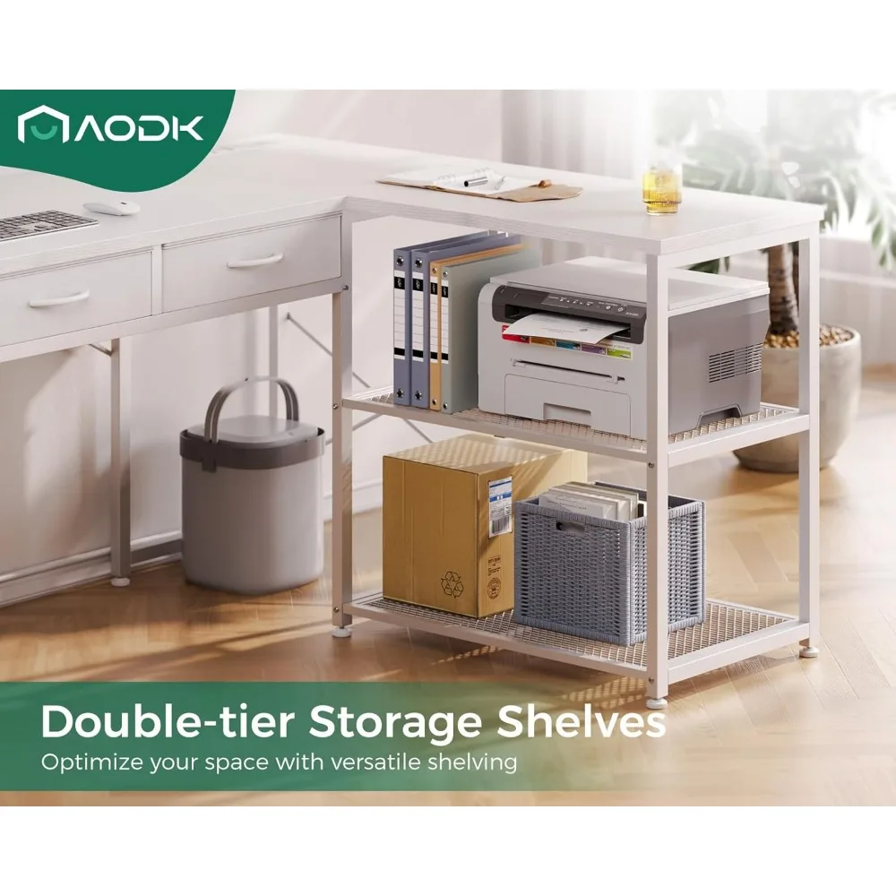 مكتب على شكل حرف L مقاس 53 بوصة مع مساحة تخزين ومنافذ طاقة وحامل وحدة المعالجة المركزية القابل للتعديل #5