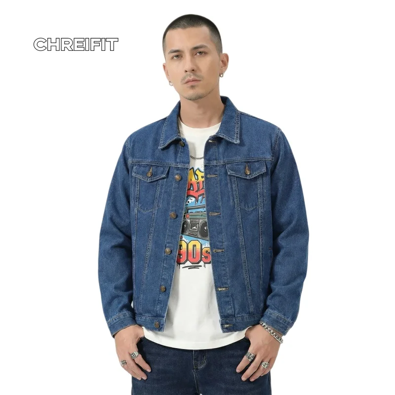 Męska klasyczna kurtka jeansowa 2026 wiosna jesień moda oversize streetwear vintage płaszcz jeansowy casual odzież wierzchnia dla mężczyzn XL-7XL