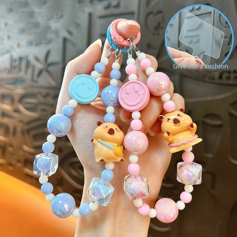 Lindo desgaste falda rosa Kapibala con cuentas accesorios de la funda del teléfono llavero trasero bolso de mandarina Capibara rombo pulsera con cuentas llavero