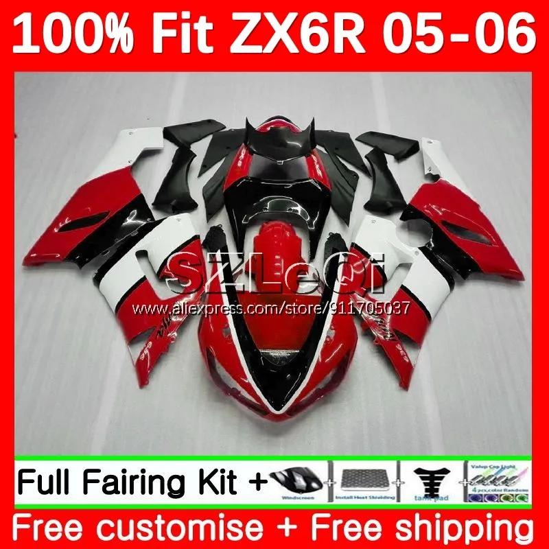 Injection Fairing For KAWASAKI NINJA ZX 6R 636 6 R ZX636 ZX6R Red black 05 06 3No.87 ZX-636 600CC ZX-6R 2005 2006 Body+Decal