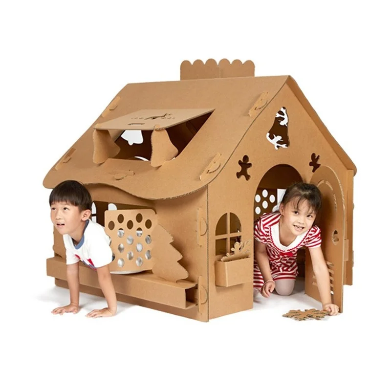 Card Model Building Sets Game House Cardboard Box DIY Castle Small House Children Dollhouse Indoor Boys Girls