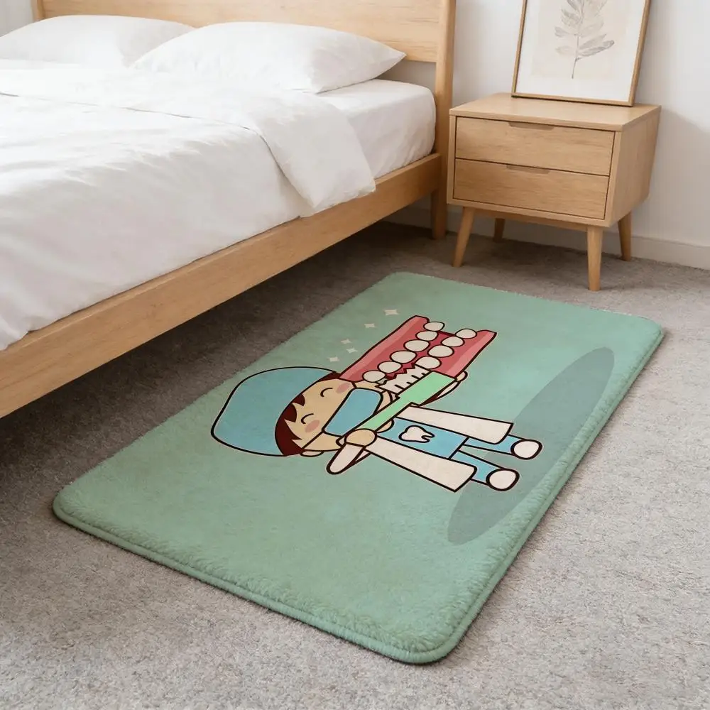 Dental Clinic Novelty Tooth Anime Floor Mat Washable Absorbent Flannel Door Mat Non-Slip Indoor Floor Carpet