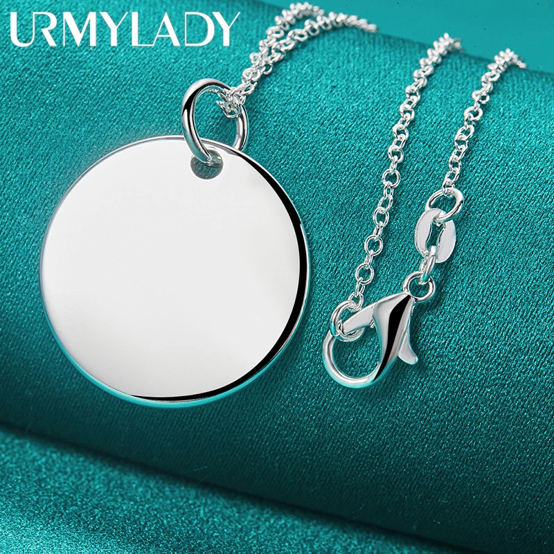 

URMYLADY 925 Sterling Silver Smooth Round Brand 16-30 Inch Pendant Necklace For Women Wedding Gift Jewelry