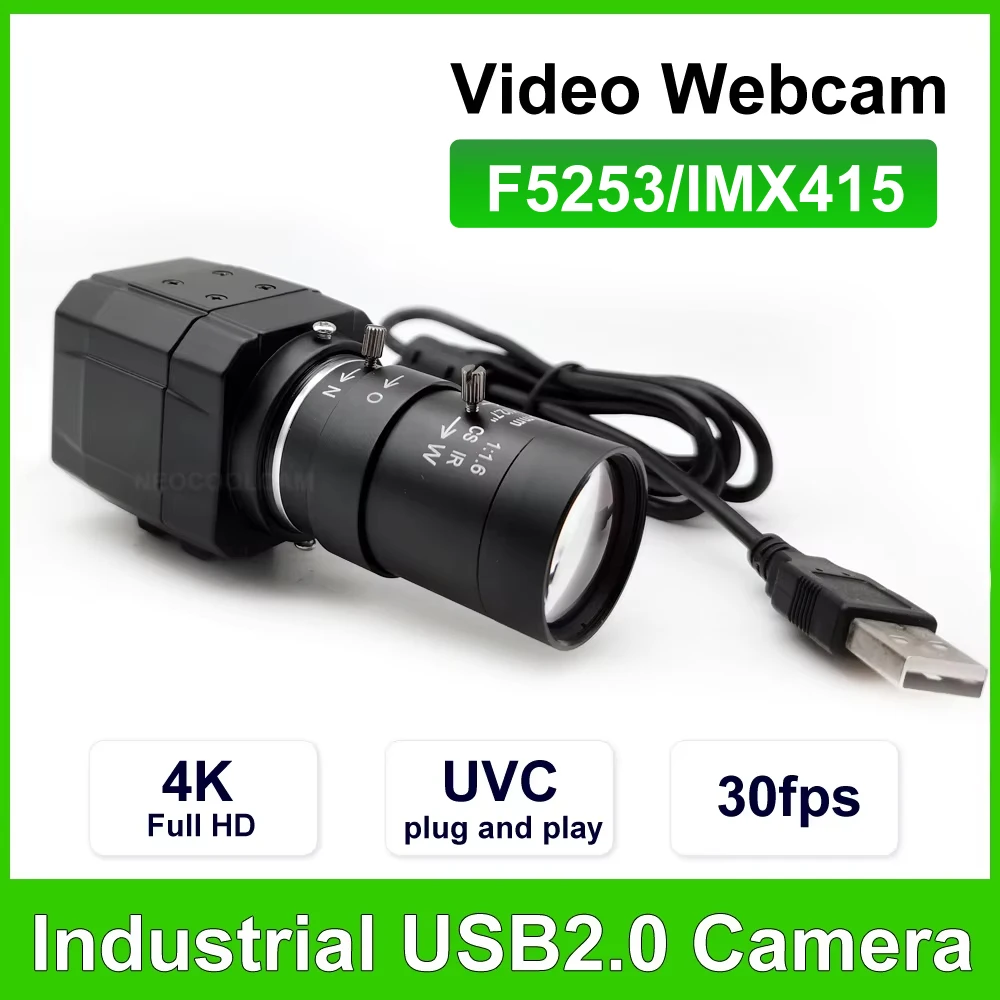 30fps 4K IMX415 USB Video Camera UVC OTG 6mm Fixed Lens or 5-50mm Varifocal Lens 2K PC Webcam For Live Streaming Youtube/Skype