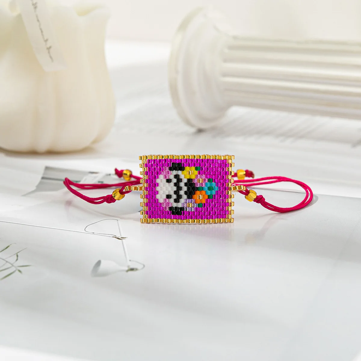 New cross-border bohemian style miyuki bracelet cute head tag hand-woven rice bead bracelet for women