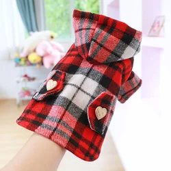 1PC Pet Clothes Dog Cat Autumn and Winter Thickened Warm Red Plaid Hat Coat Windbreaker Suitable for Small and Medium sized Dogs