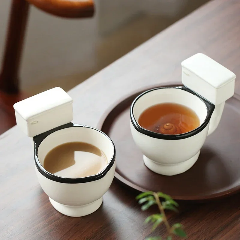 300ml Toilet Shaped Cup Coffee Ceramic Cup with Handle Water Cup Coffee Tea Milk Ice Cream Cup Funny Gift